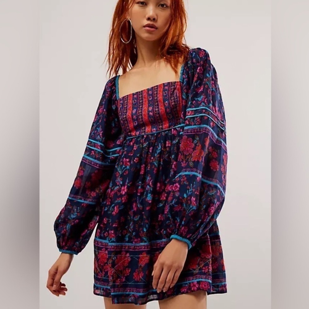 FREE PEOPLE Endless Afternoon Mini Dress in Midnight Combo Size M